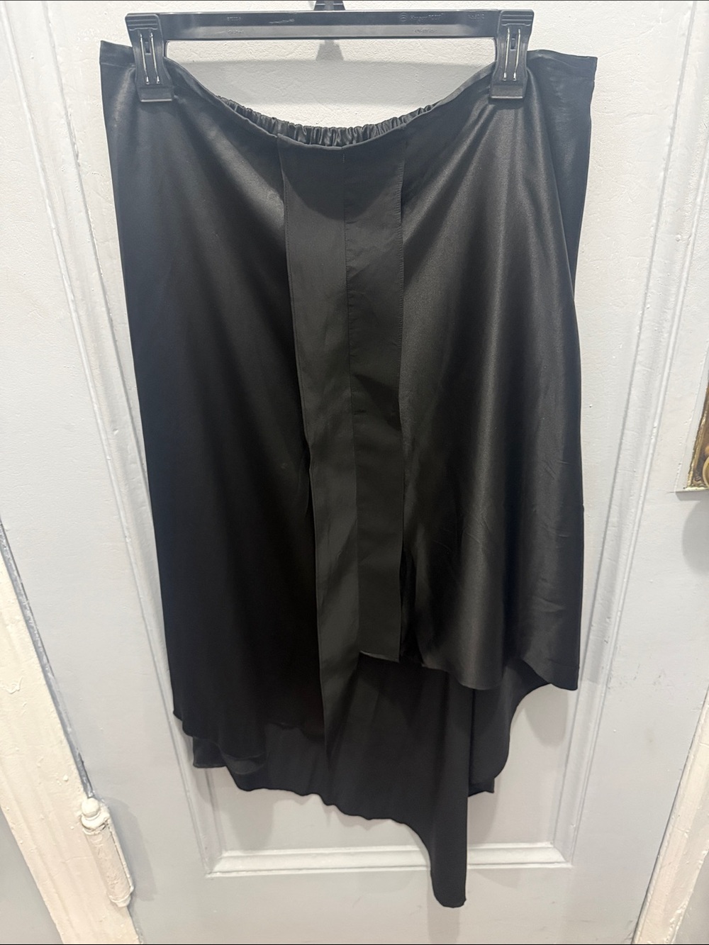 Black Asymmetric Satin Midi Skirt